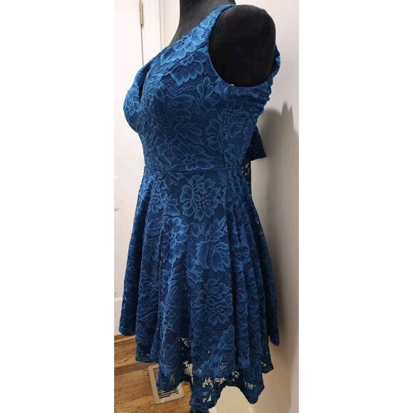 Emerald Sundae Women's Teal Blue Babydoll Prom Dance Lace Dress Open Back Sz XS - Picture 3 of 5